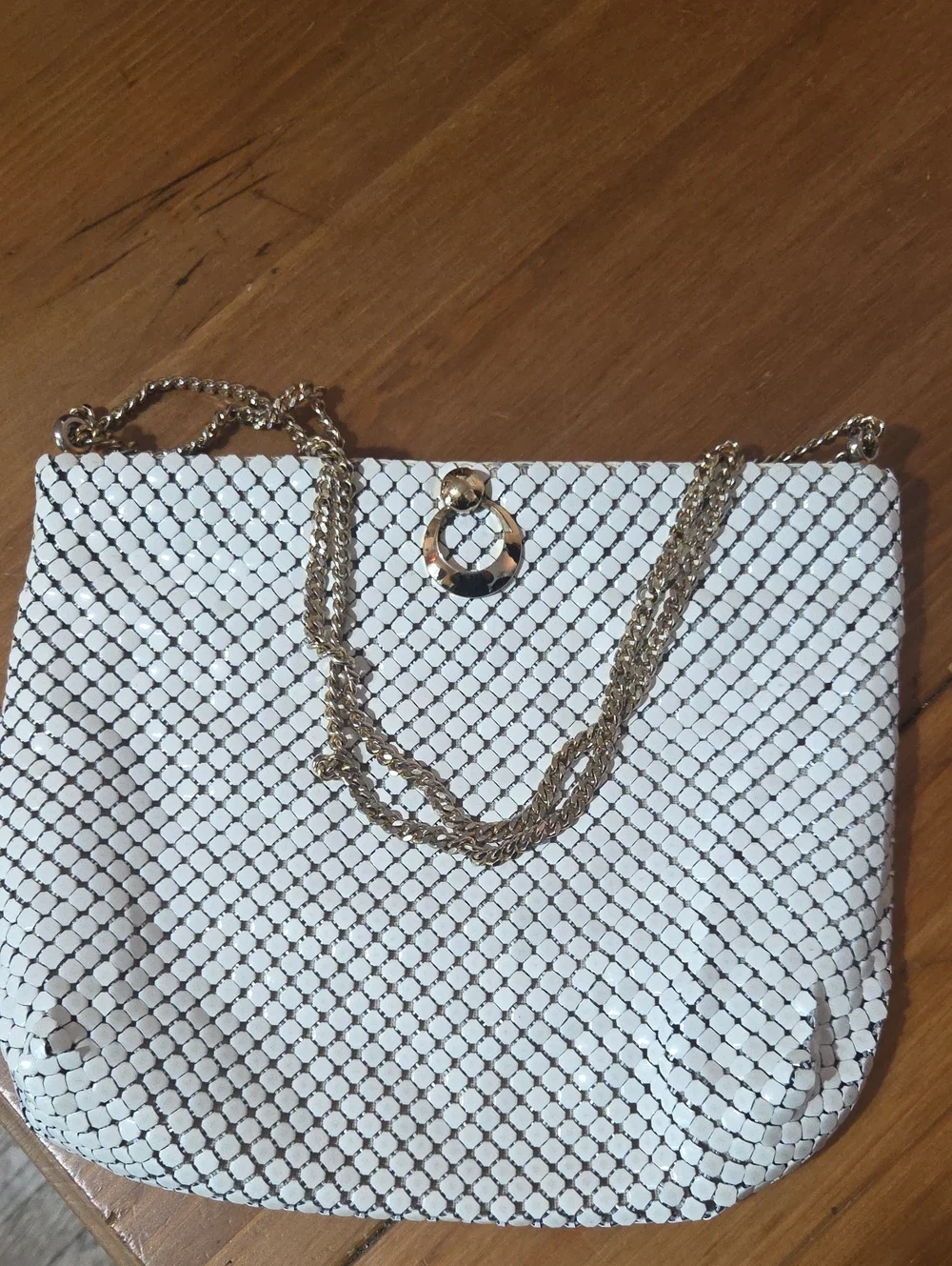 Vintage 1980s Whiting And Davis White Mesh Chain Shoulder Bag Formal Made In Usa